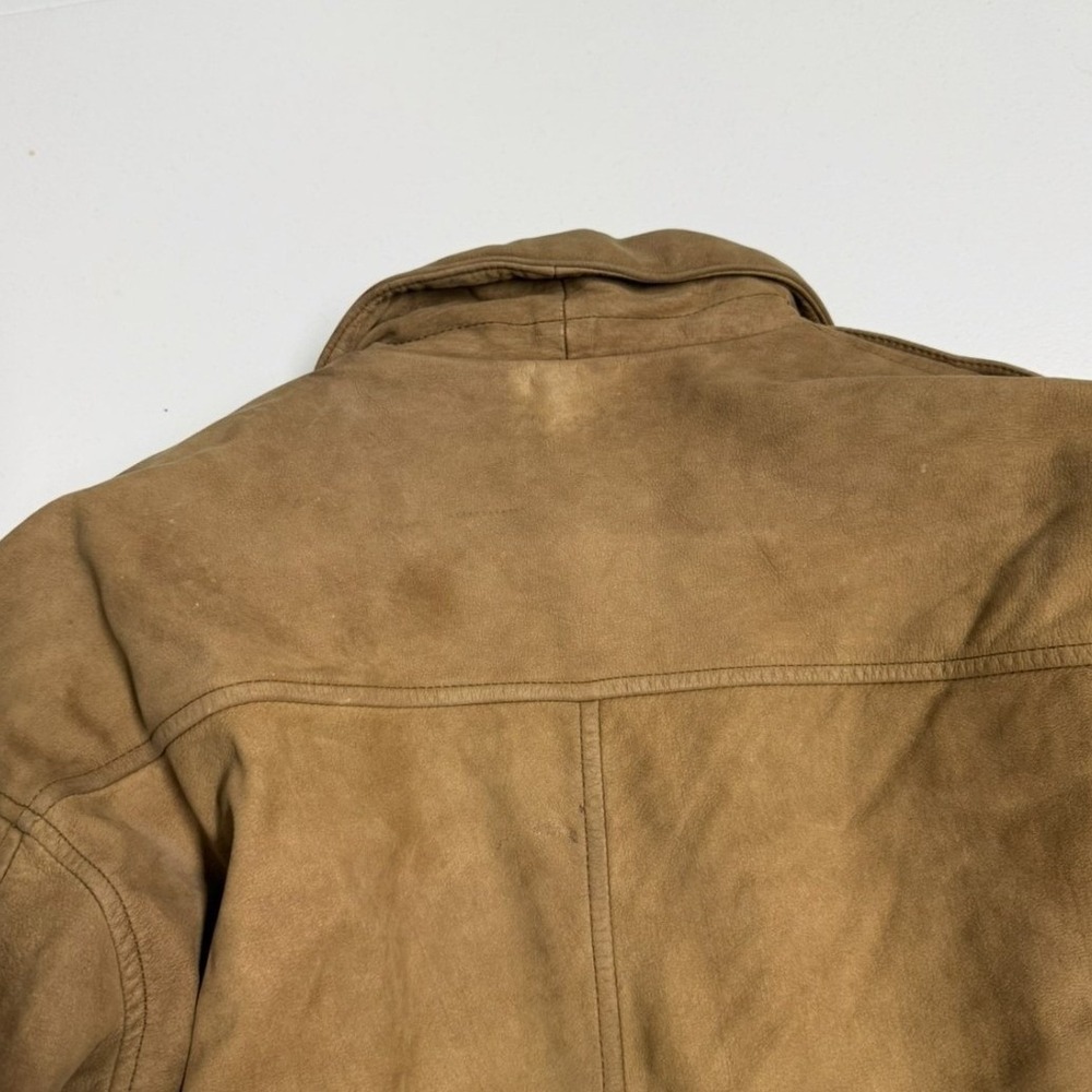 G-III Leather Bomber Jacket Mens Small Tan Good Distressed Aviator Map Lining - Picture 7 of 9